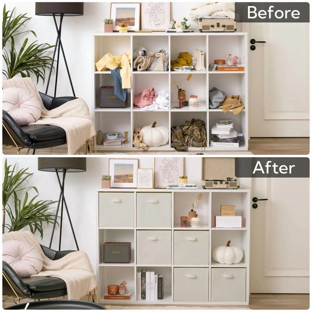 Beige Fabric Storage Cubes with Handle, 6-Pack E89363