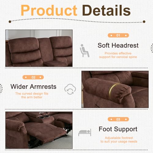 Grey Linen Manual Loveseat Recliner with Storage Console F3942