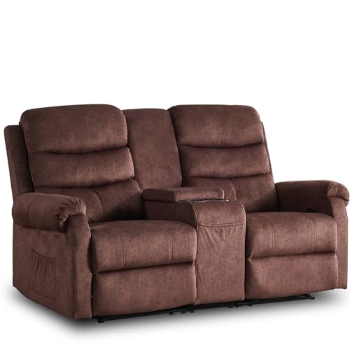 Grey Linen Manual Loveseat Recliner with Storage Console F3942
