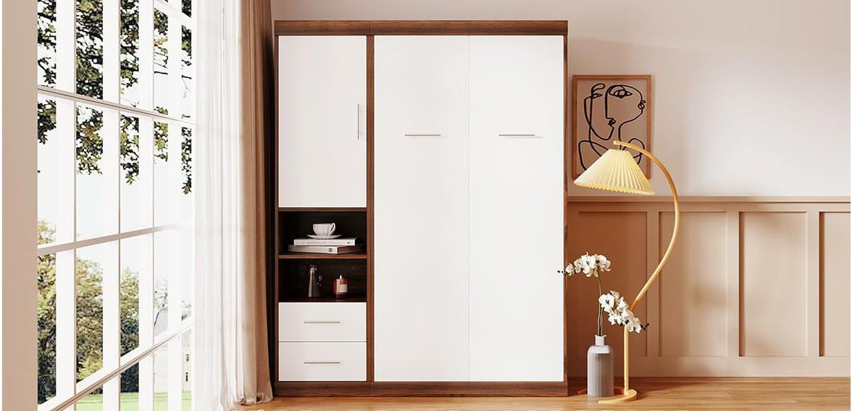 White Twin Size Murphy Bed with Cabinet R793