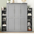 Gray Full Size Wooden Murphy Bed with Shelves and LED Lights O37251