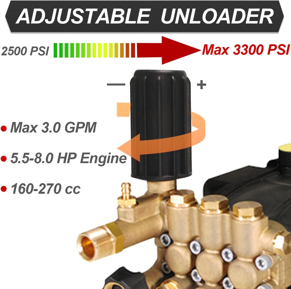 Triplex Pressure Washer Pump 2500 ~ 3300 PSI @ 3.0 GPM P8255
