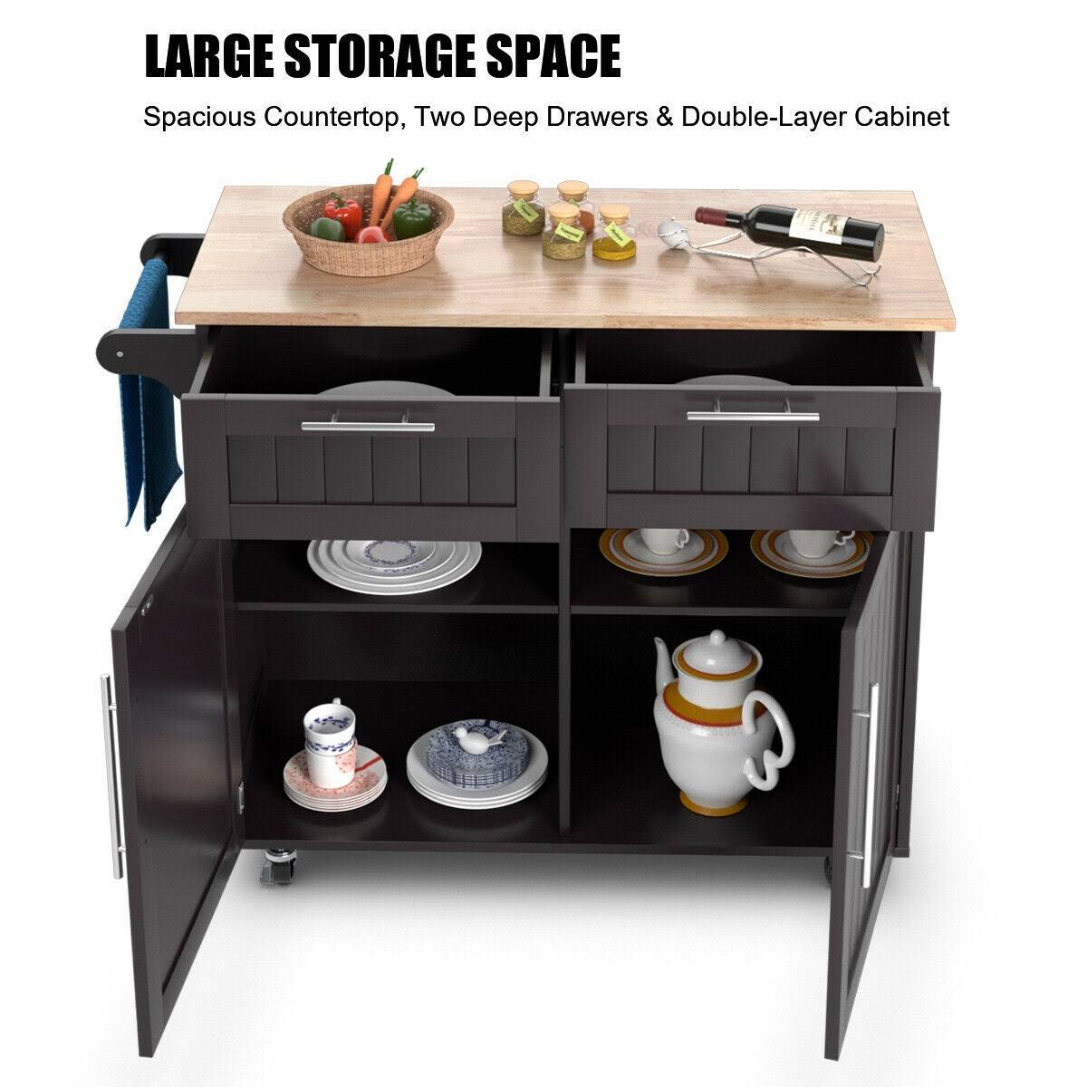 Brown Rolling Kitchen Cart with Storage Z65411