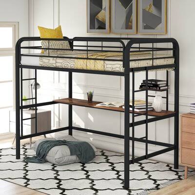 Black Twin Loft Bed with Built-in Desk A4334