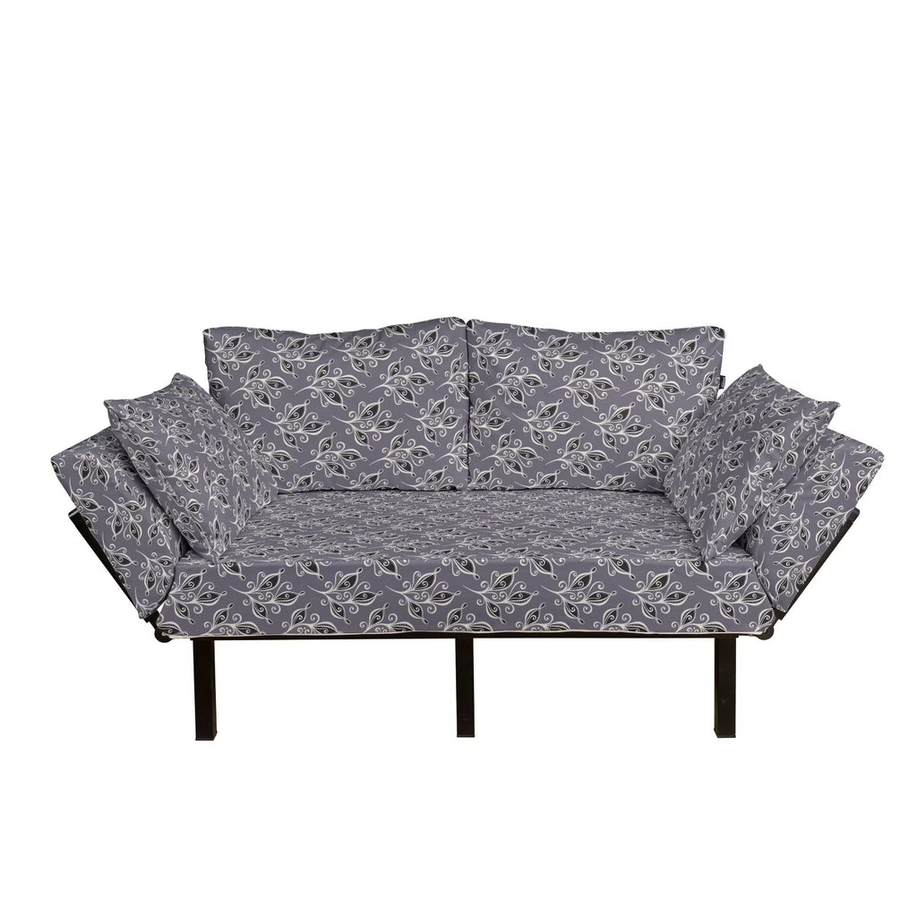 Dimgrey Black Beige Metal Frame Upholstered Futon Sofa M340