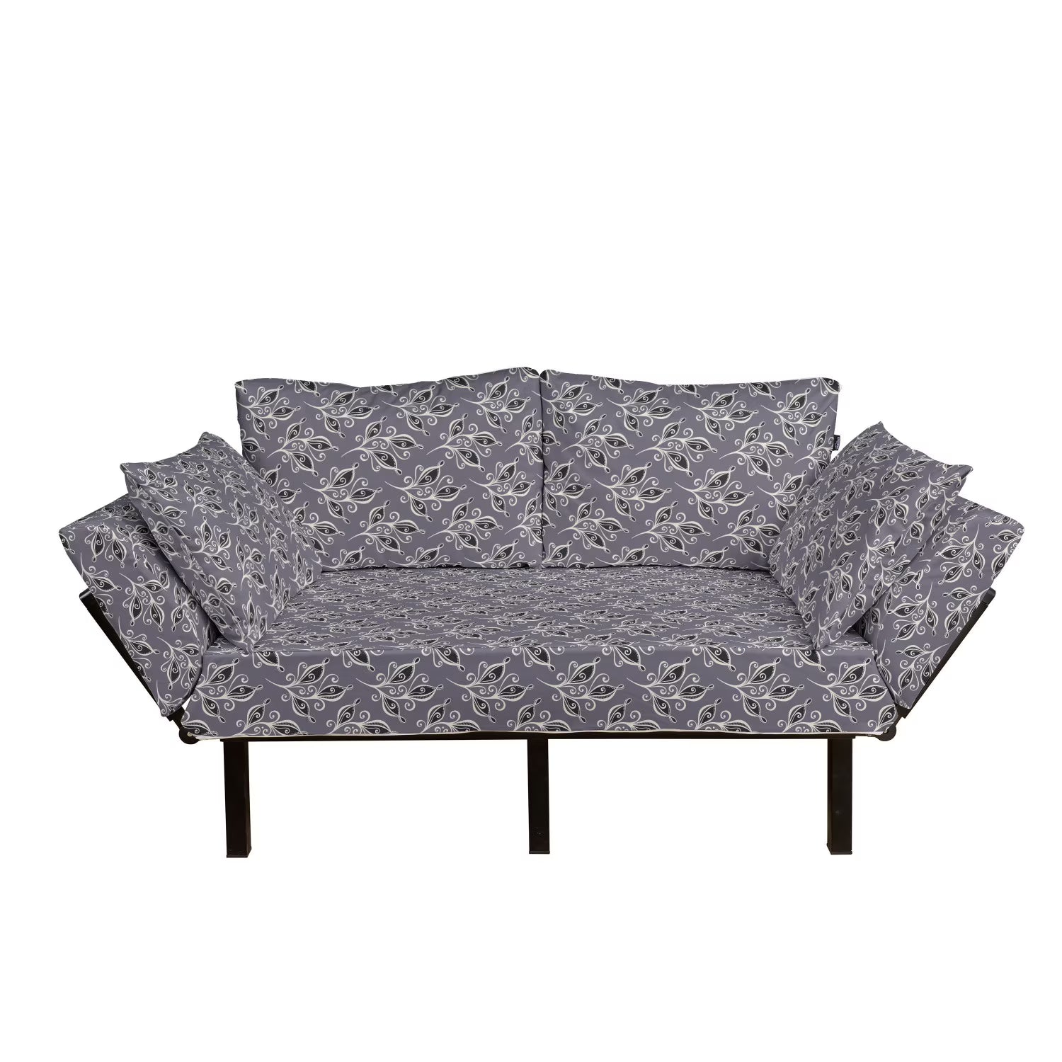 Dimgrey Black Beige Metal Frame Upholstered Futon Sofa M340