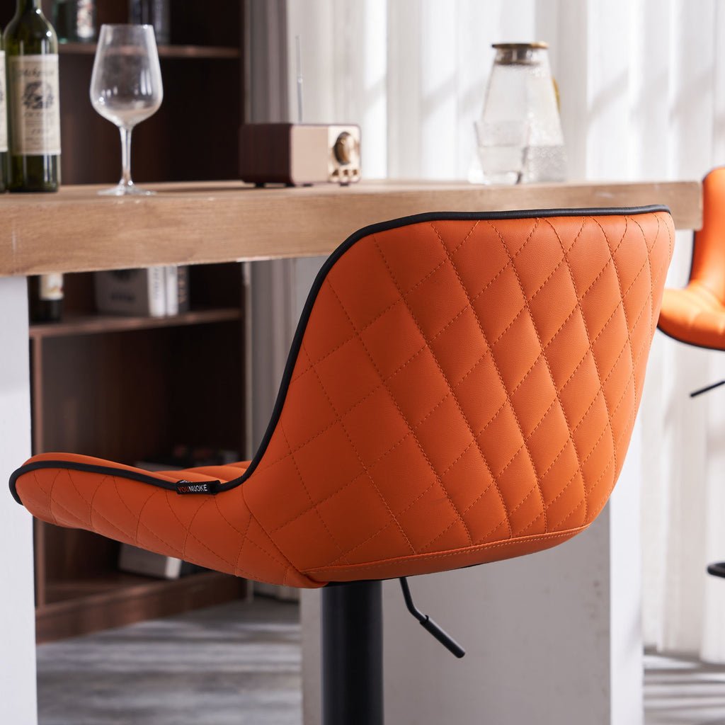 Orange PU Leather Adjustable Swivel Bar Stools Set of 2 M9160