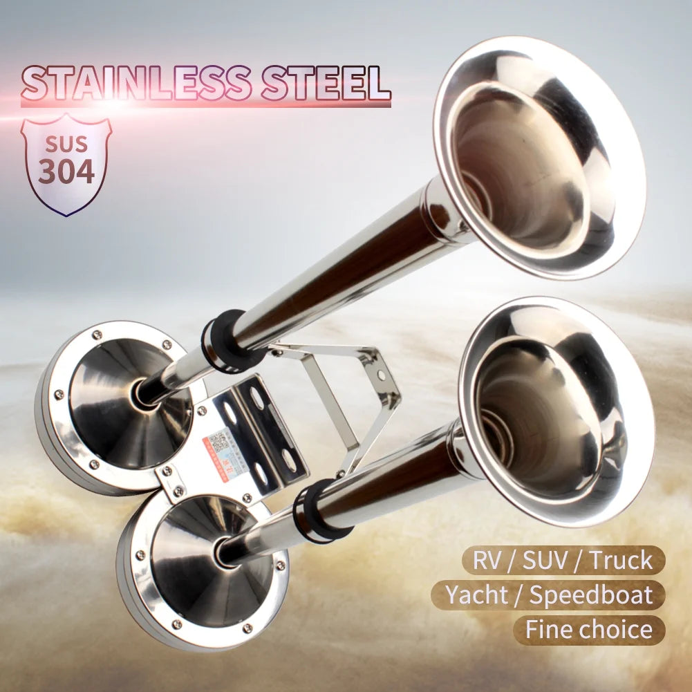 Waterproof Stainless Steel Dual Trumpet Electric Boat Horn B336
