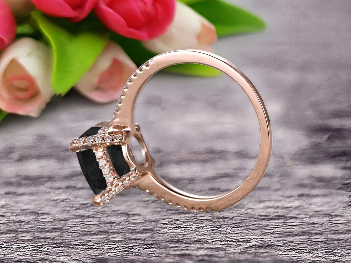 10K Rose Gold Black Diamond Moissanite Engagement Ring T308