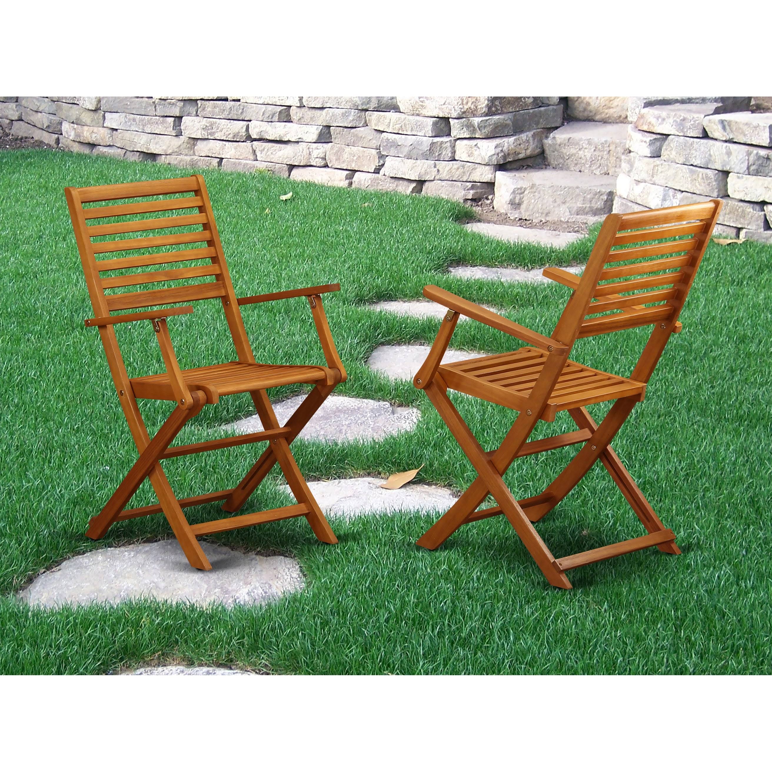 Set of Two Solid Acacia Wood Folding Chair with Arm Rest B736