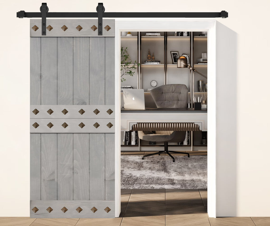 French Gray Finished Knotty Pine Wood Sliding Barn Door Slab Y45177