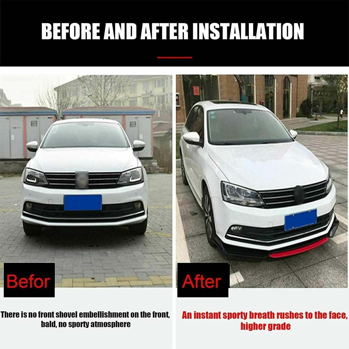 Glossy Black Red Front Bumper Lip Spoiler Splitter Diffuser Body Kits Pack of 2 A1849
