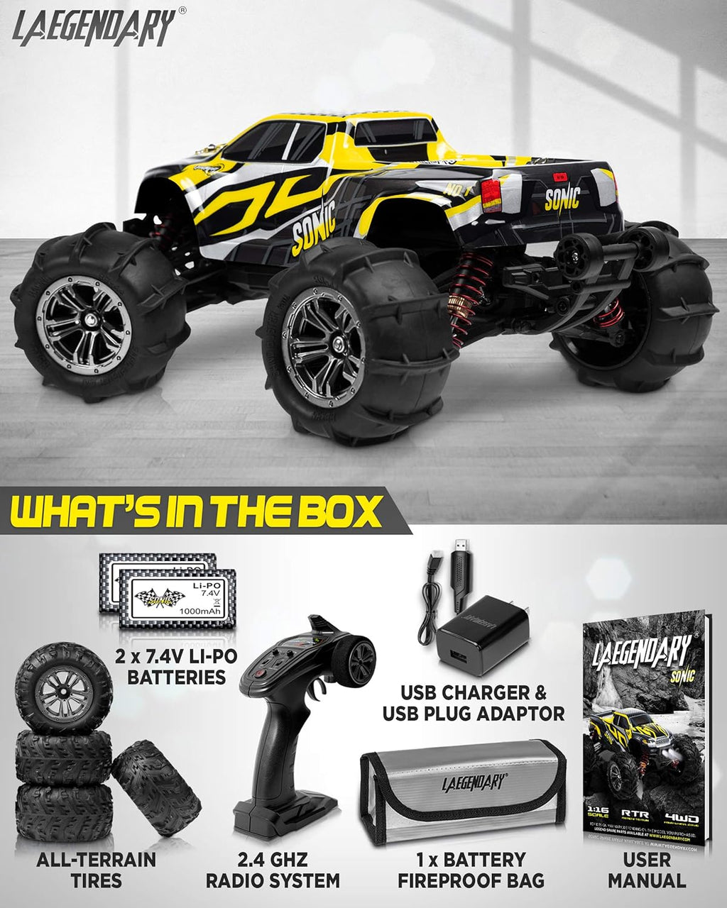Black Yellow 1:16 Scale Brushless RC Car C575