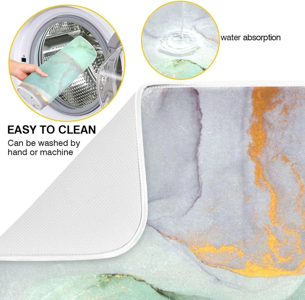 Green Marble Composite Sponge Dish Drying Mat 16x18Inch U661