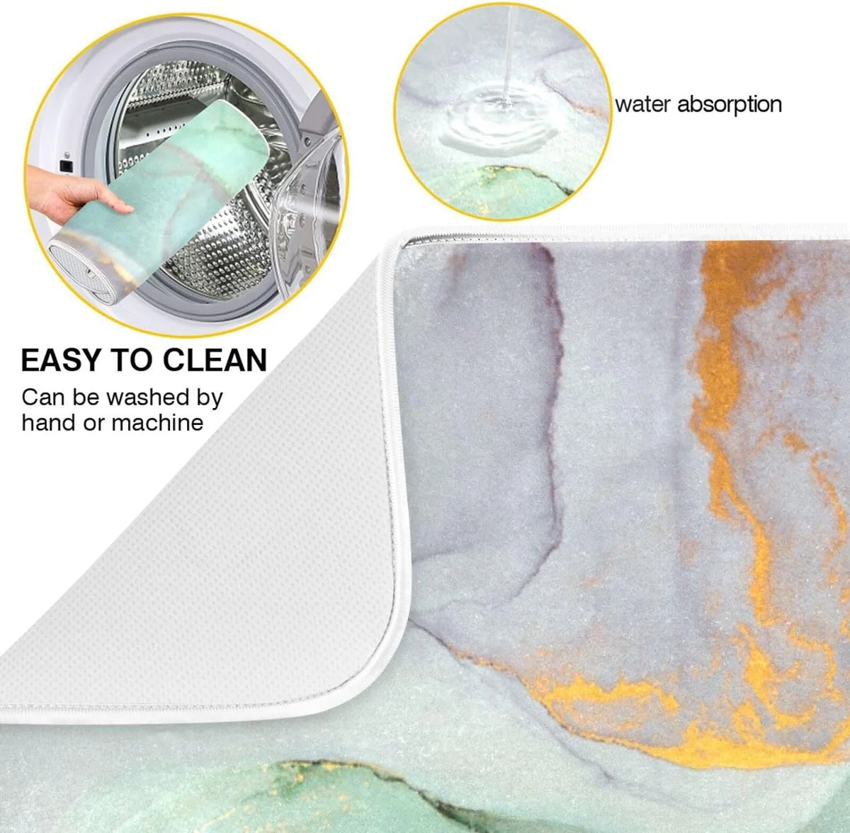 Green Marble Composite Sponge Dish Drying Mat 16x18Inch U661