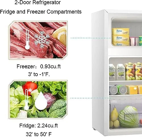 Mini Refrigerator 3.2Cu.Ft Compact Fridge Double Doors Freezer Grey T87580