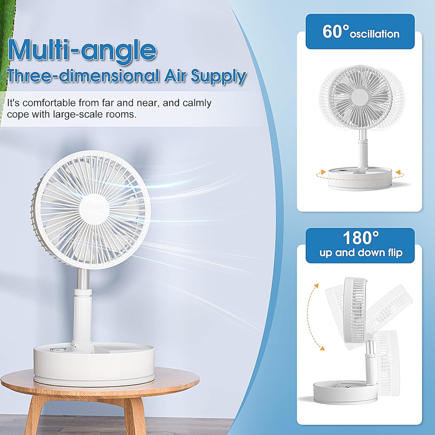 Portable Oscillating Standing Fan with Remote Controller, 7.8 Foldable Desk Fan, 7200mah Rechargeable & USB Quiet, Mini Folded Floor Fan, Pedestal Fans for Personal Bedroom Office Fishing Camping Pack of 2 M6573