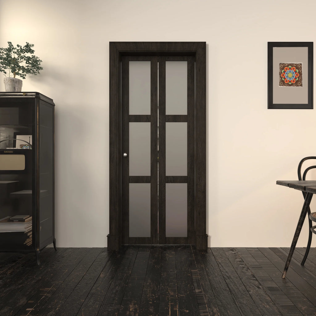 Brown 3-lite MDF Bi-Fold Closet Door W459929