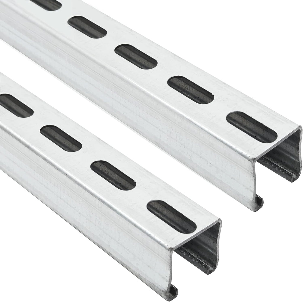 (2-Pack) 5 Feet x 1-5/8" Metal Strut Channels with Pre-Galvanized Zinc Coating - 12 Gauge Solid Strut Channels - Half Slotted Back Channels Pack of 2 C328083