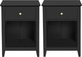 Black Wood Side End Table with Drawer and Open Storage Cabinet, Set of 2 O32378
