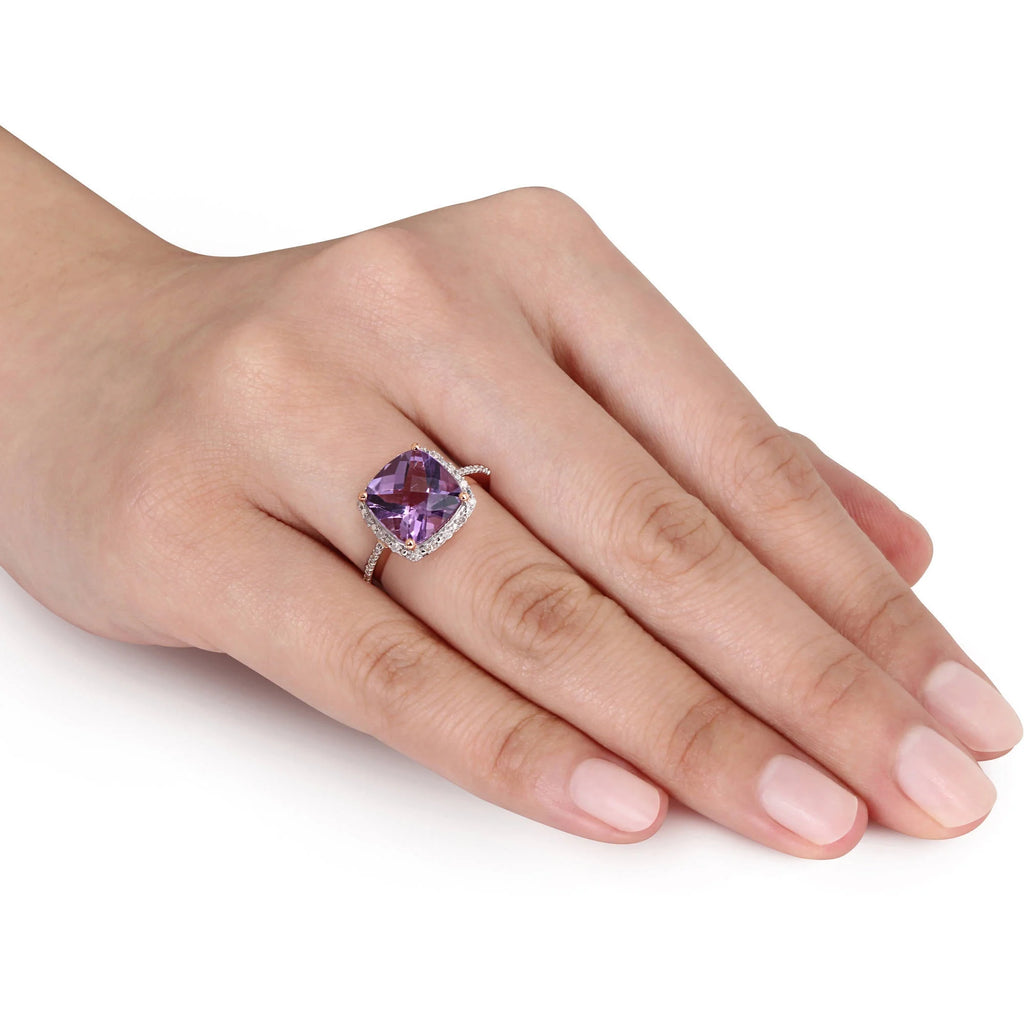 Amethyst Diamond 10kt Rose Gold Halo Ring I6181