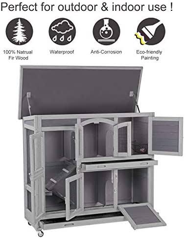 2 Story Small Animal Hutch with Feeder, Ramp and Slide Out Tray F60486