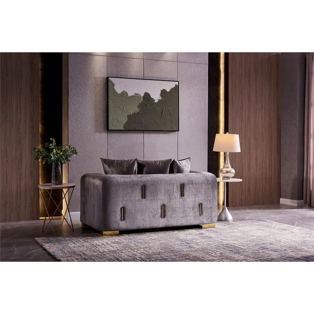 3PC Gray Velvet Living Room Set V576