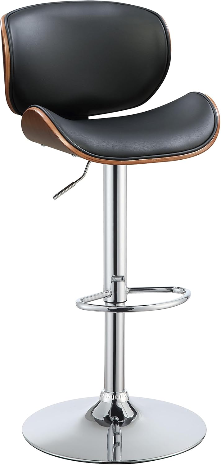 Black PU & Walnut Adjustable Swivel Stool Q71954