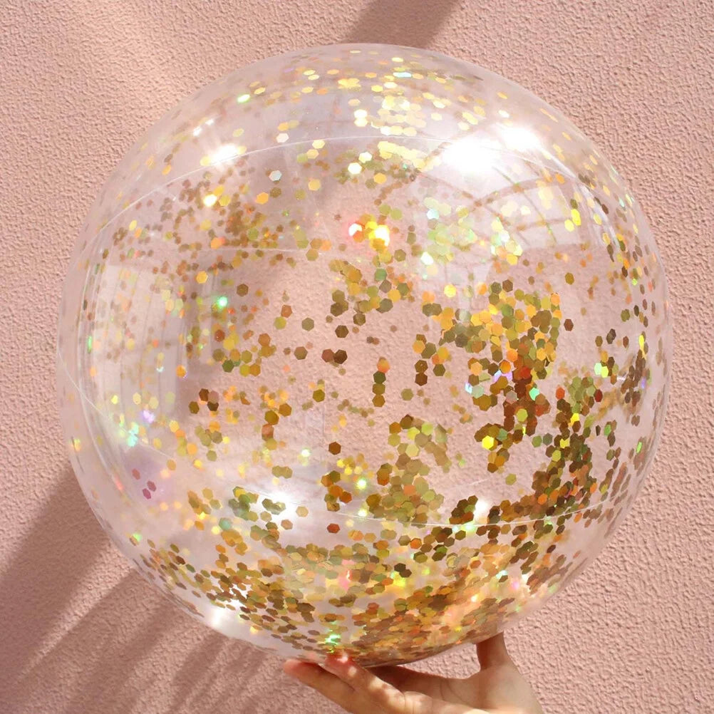 4 pcs Glitter Sequin Beach Balls Round Transparent PVC Balls Inflatable Ball Toys with Pumps B58534