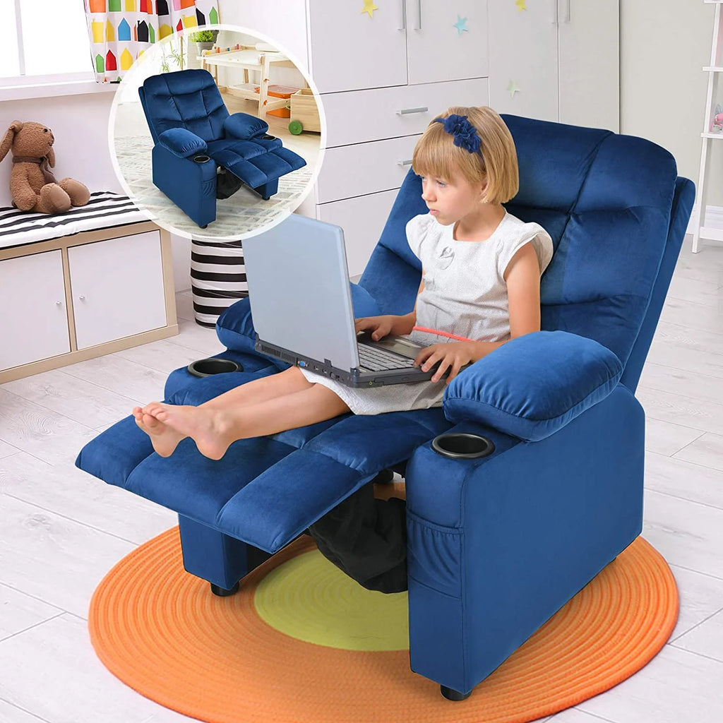 Rose Velvet Kids Recliner Chair with Cup Holder U782