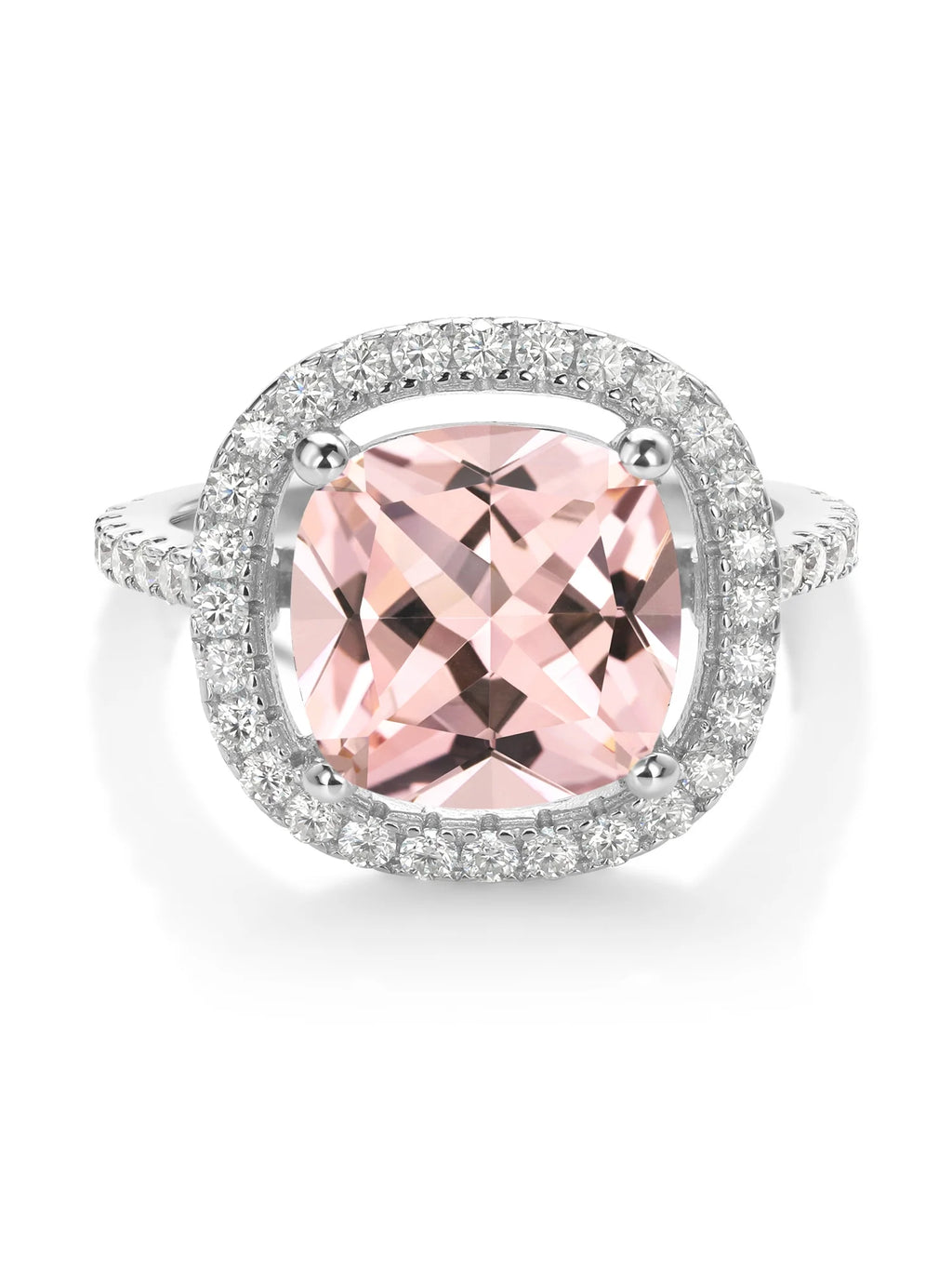 925 Sterling Silver Ring Nano Morganite Moissanite 5.01 Cttw G4963