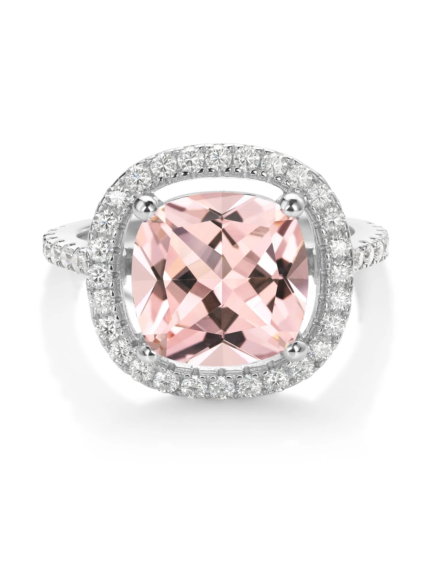 925 Sterling Silver Ring Nano Morganite Moissanite 5.01 Cttw G4963
