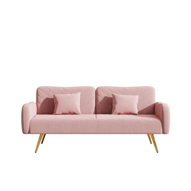 Pink Linen Double Sofa Bed with Split Backrest I712