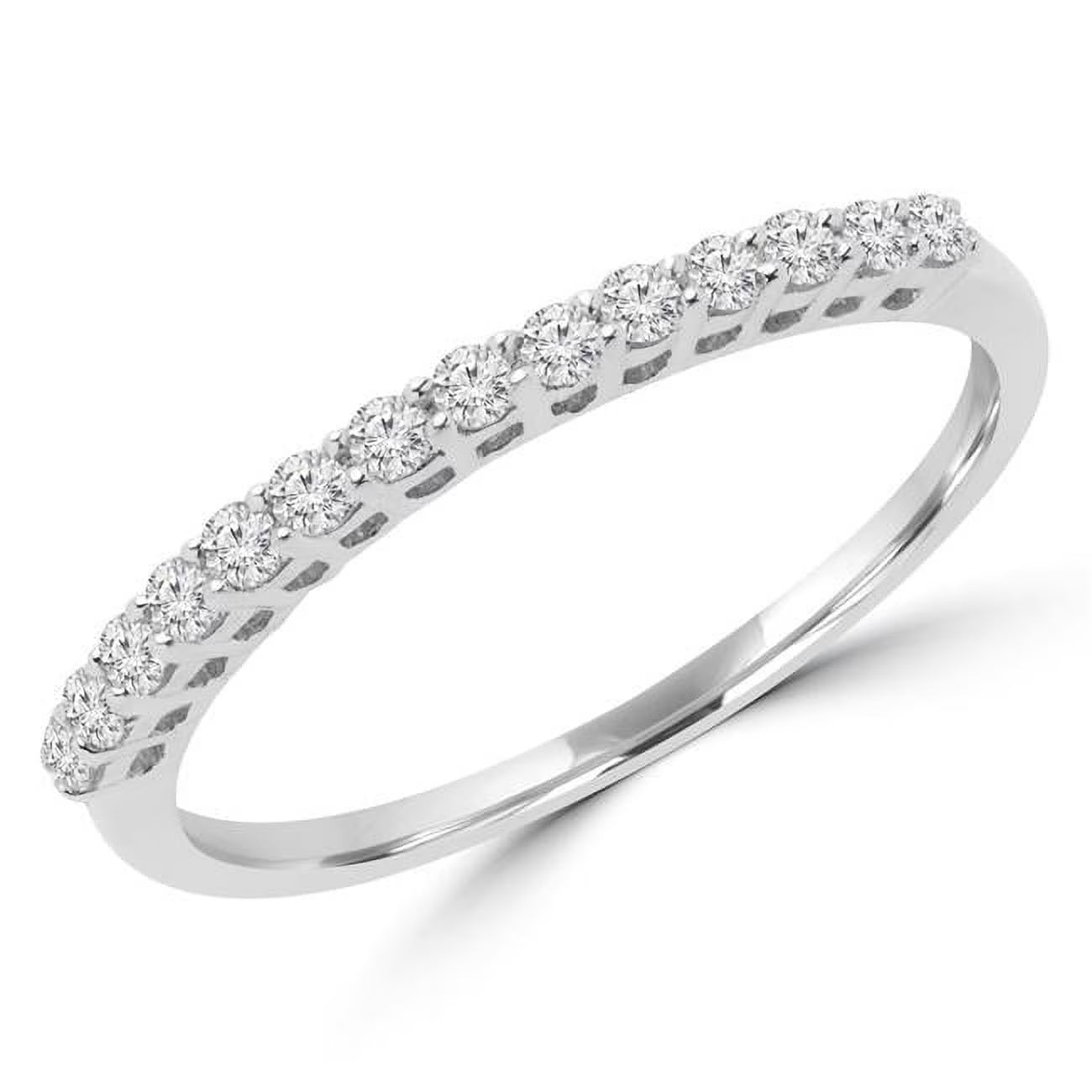 18K White Gold Round Diamond Semi-Eternity Wedding Band Ring W178