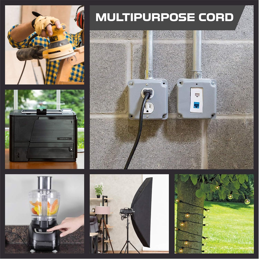 Black 16/3 100 Ft Outdoor Extension Cord with 3 Prong Grounded Plug A996
