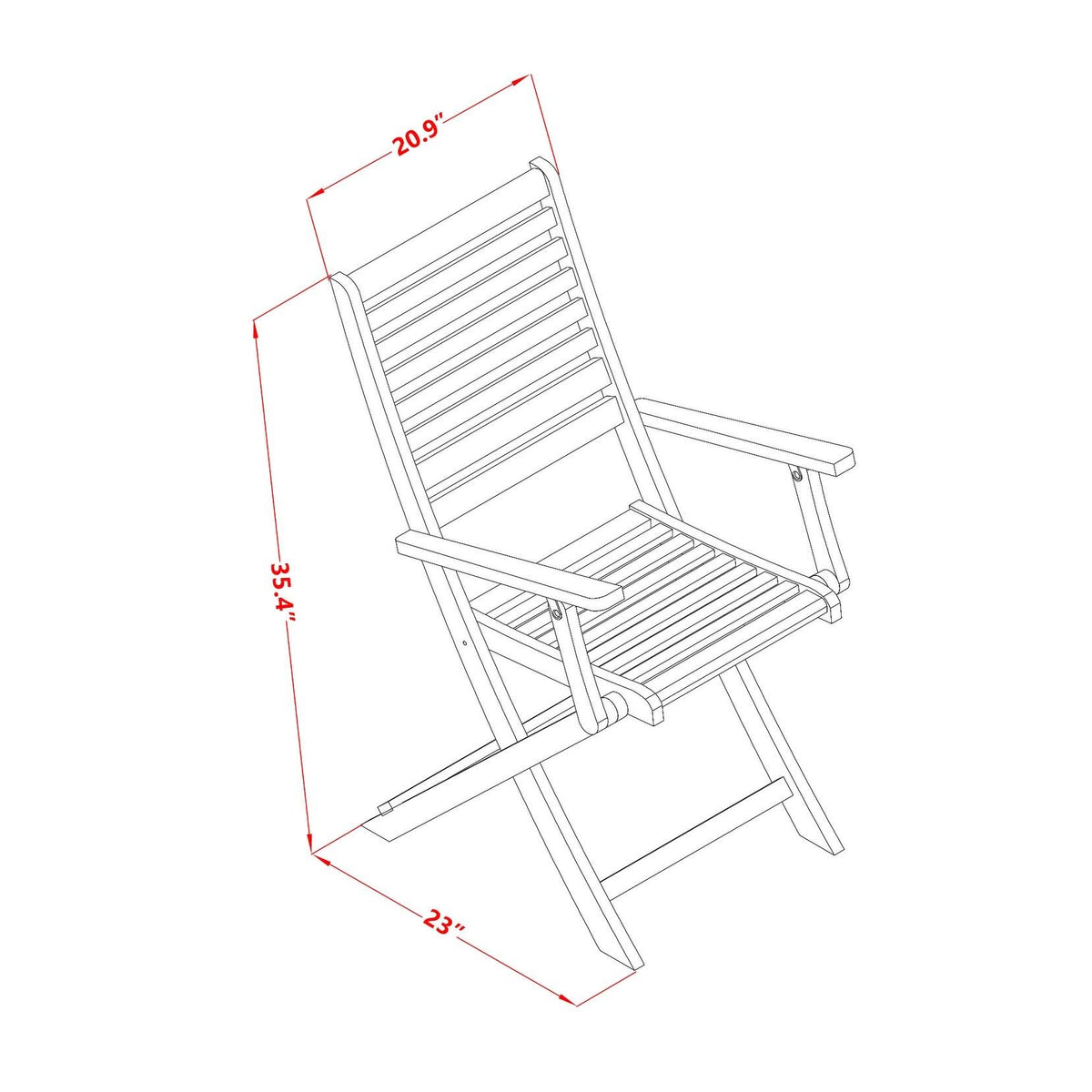 Set of Two Solid Acacia Wood Folding Chair with Arm Rest B736