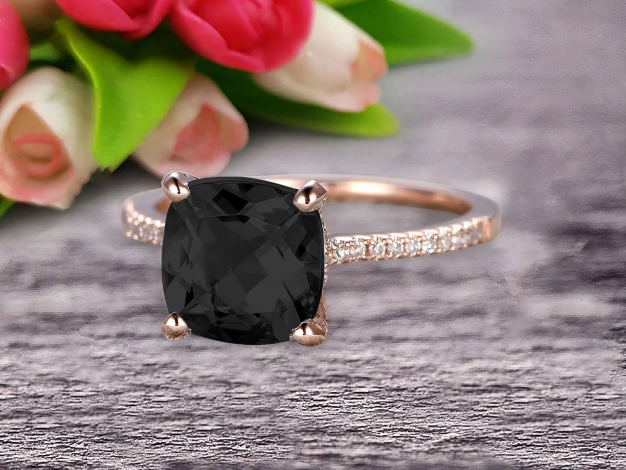 10K Rose Gold Black Diamond Moissanite Engagement Ring T308