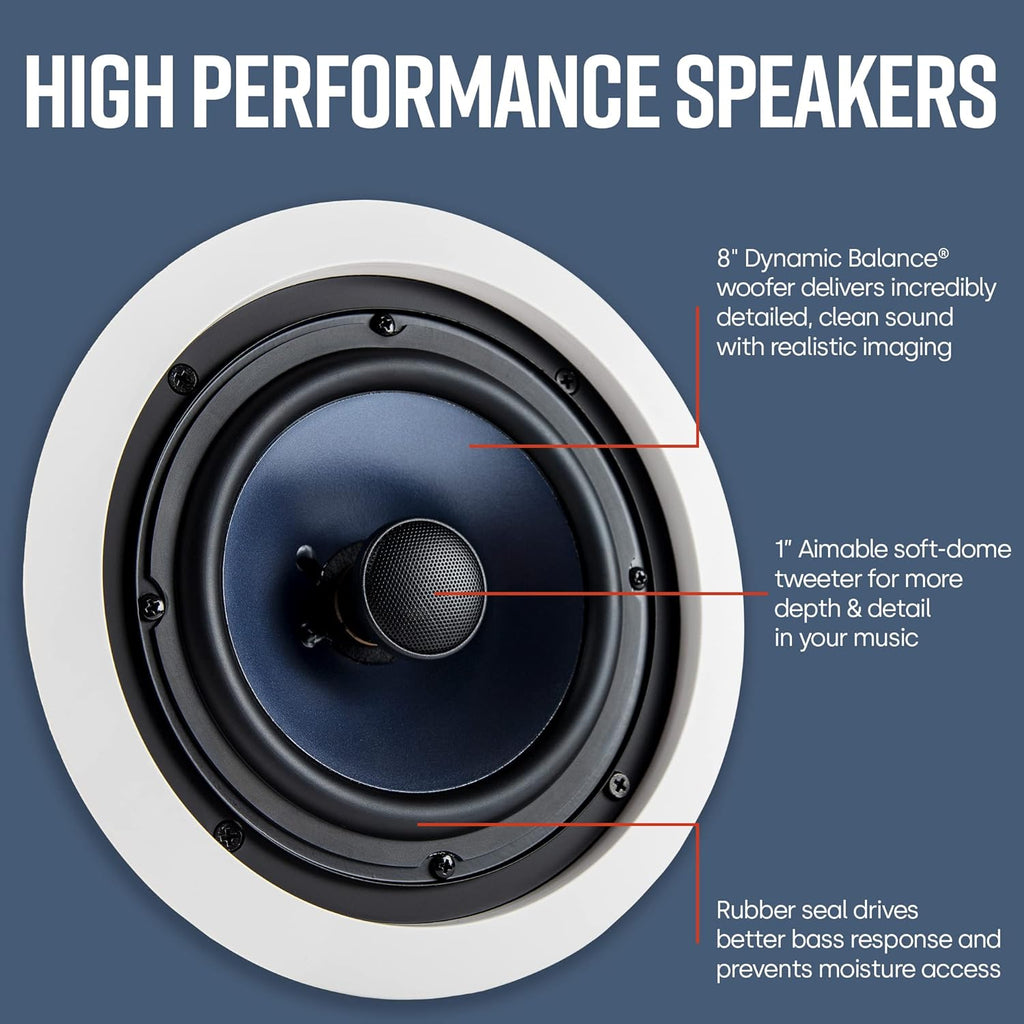 8-inch 2-way In-ceiling Speakers Set of 2 with 12-inch Powered Subwoofer U4060