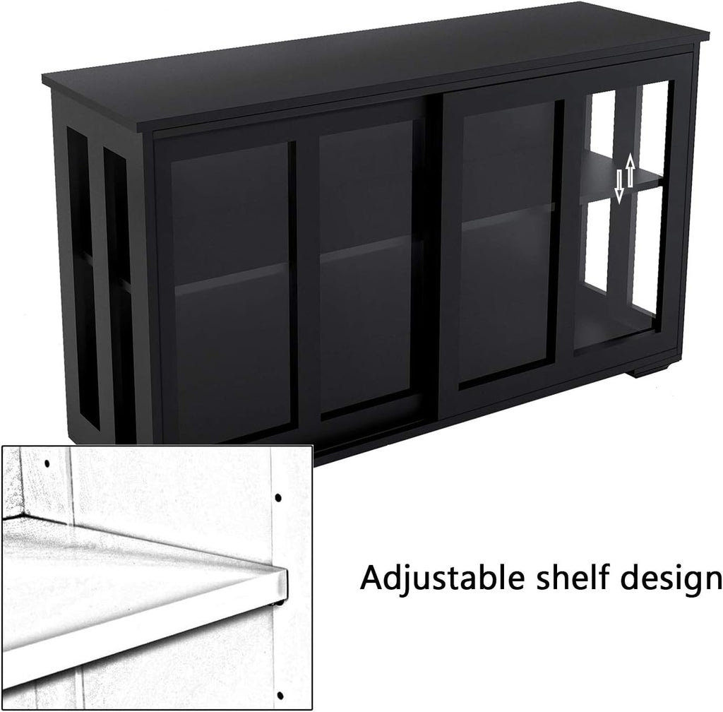 Antique Black Wooden Buffet Sideboard with Sliding Door and Adjustable Shelf M727