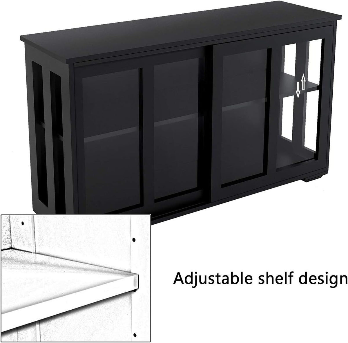 Antique Black Wooden Buffet Sideboard with Sliding Door and Adjustable Shelf M727