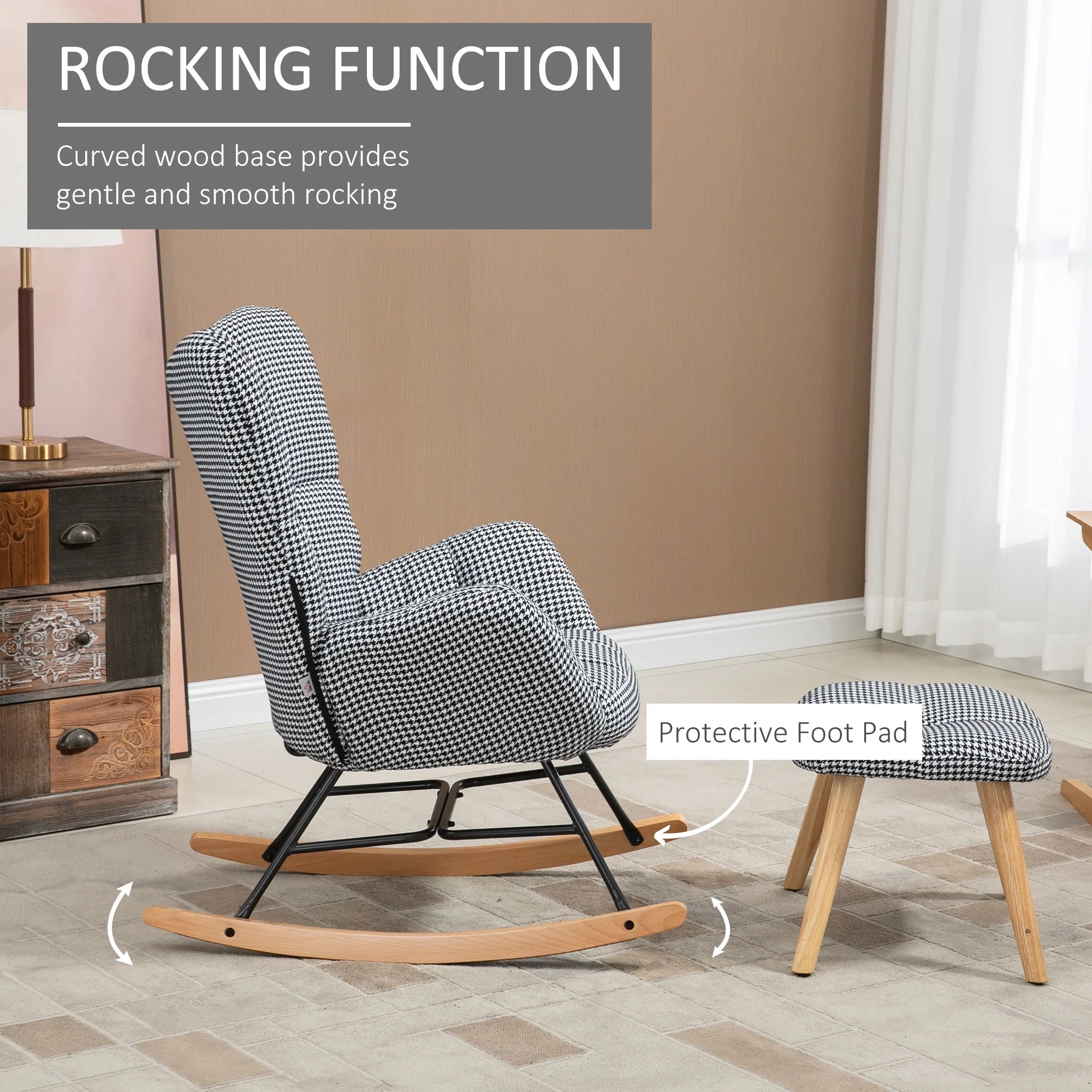 Upholstered Wingback Glider Rocker with Ottoman Set D737968