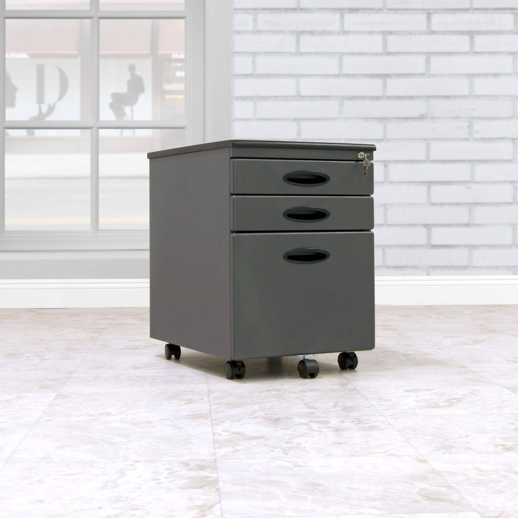 3 Drawer Metal Mobile File Cabinet in Silver Y6617