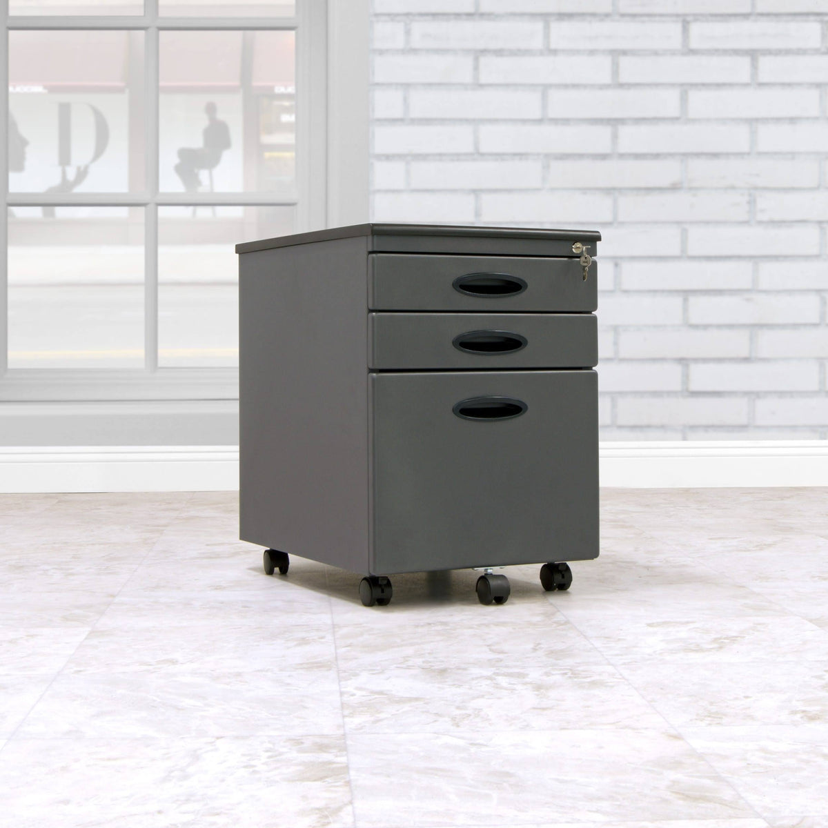 3 Drawer Metal Mobile File Cabinet in Silver Y6617