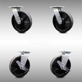 8 inch Swivel Caster Set with Roller Bearings 2 Brakes H24538