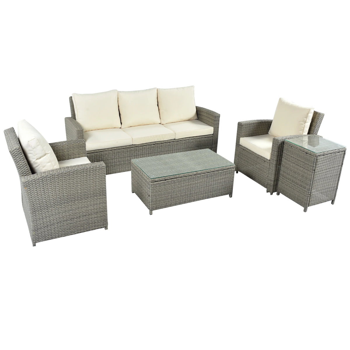 5 Piece Rattan Sectional Seating Group with Cushions and Table W449907