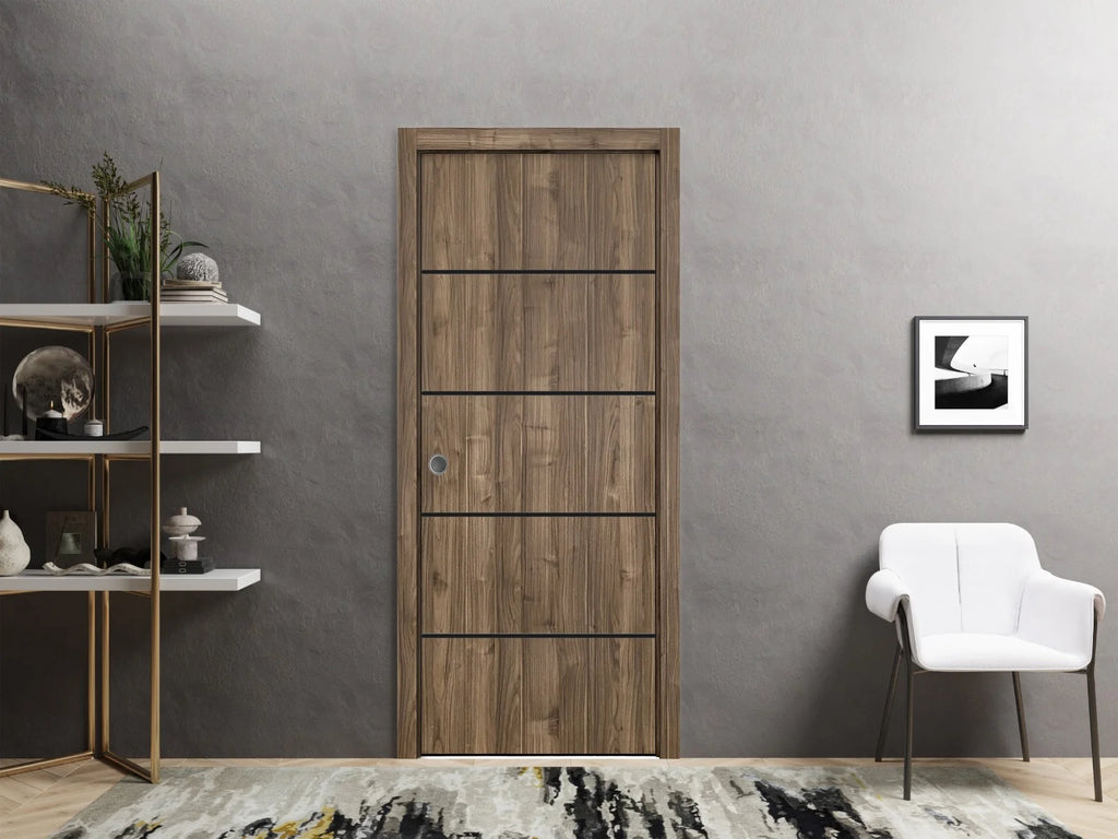 Sliding French Pocket Door 30 x 84 inches Solid Wood with Frosted Glass G202
