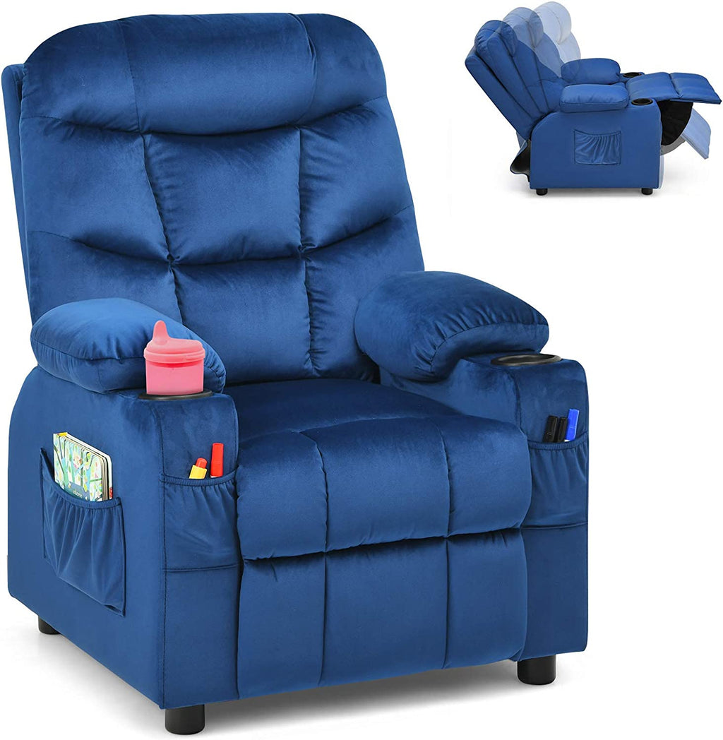 Rose Velvet Kids Recliner Chair with Cup Holder U782