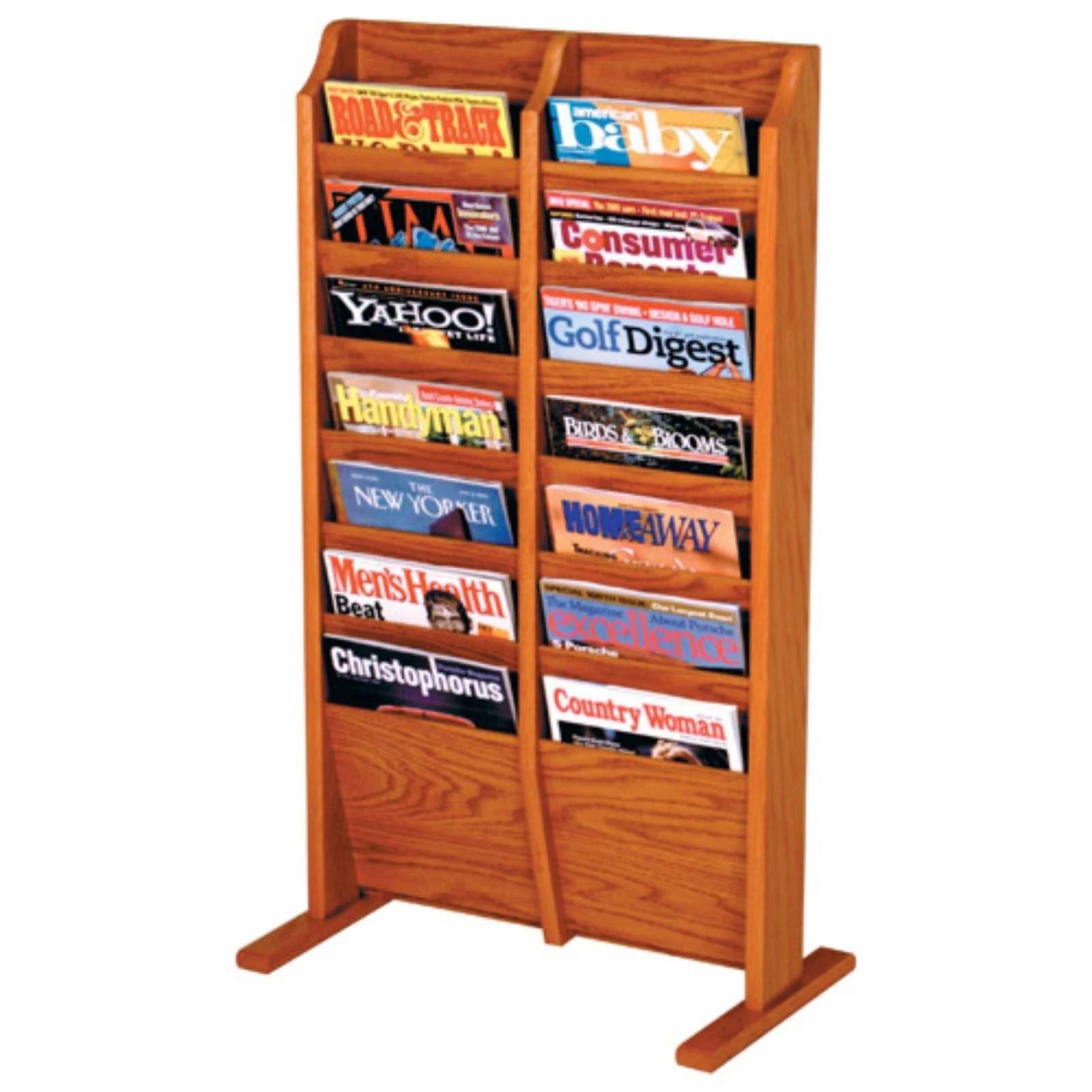 Medium Oak Wooden Magazine Rack Q572