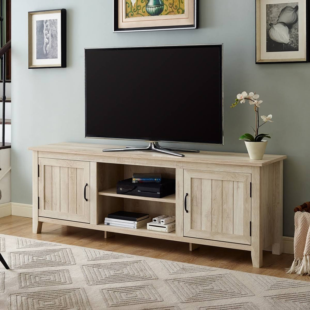 Sand Modern Farmhouse Console with Side Beadboard Doors K969