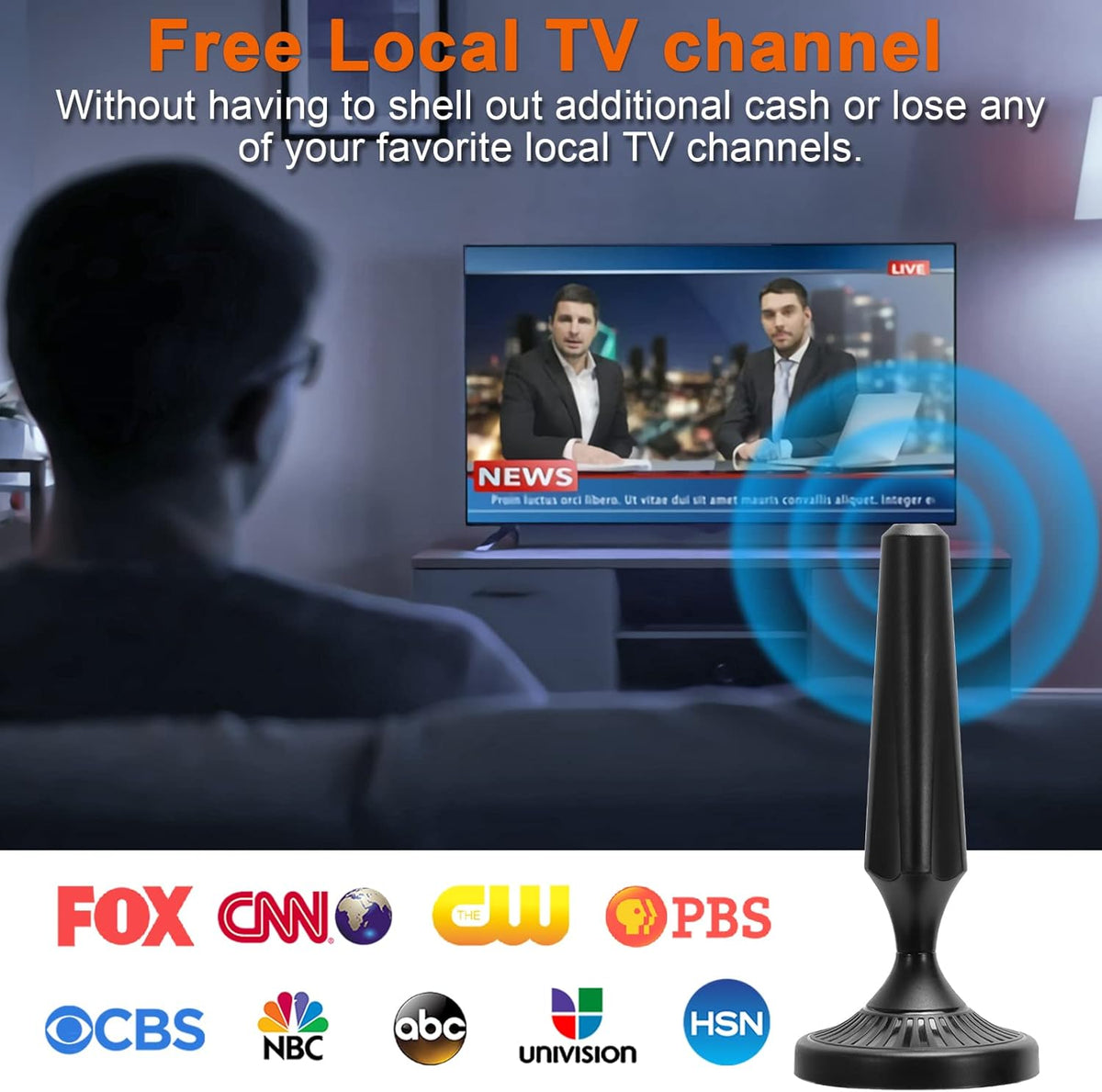 Indoor Amplified HDTV Antenna with 13.4ft Coax Cable and USB Power Adapter, Pack of 2 C661274